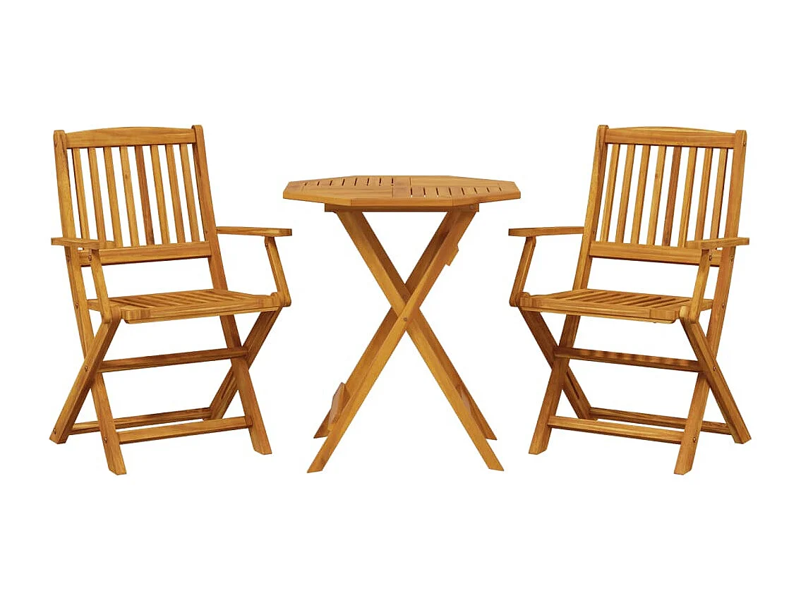 Ensemble de bistro pliable 3 pcs bois d'acacia solide