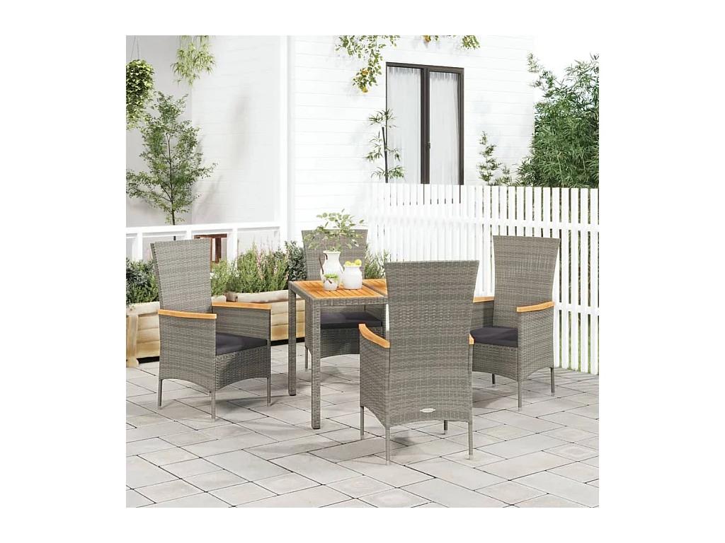 Ensemble à manger de jardin 5 pcs coussins gris résine tressée
