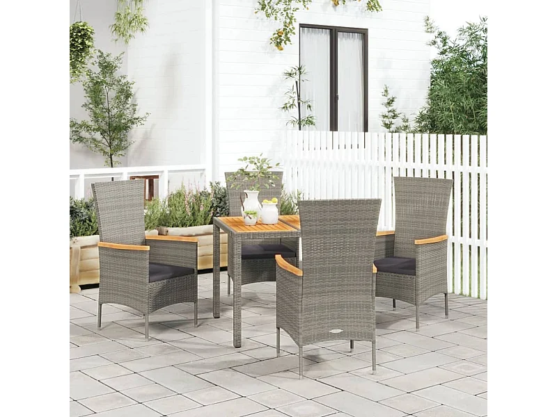 Ensemble à manger de jardin 5 pcs coussins gris résine tressée