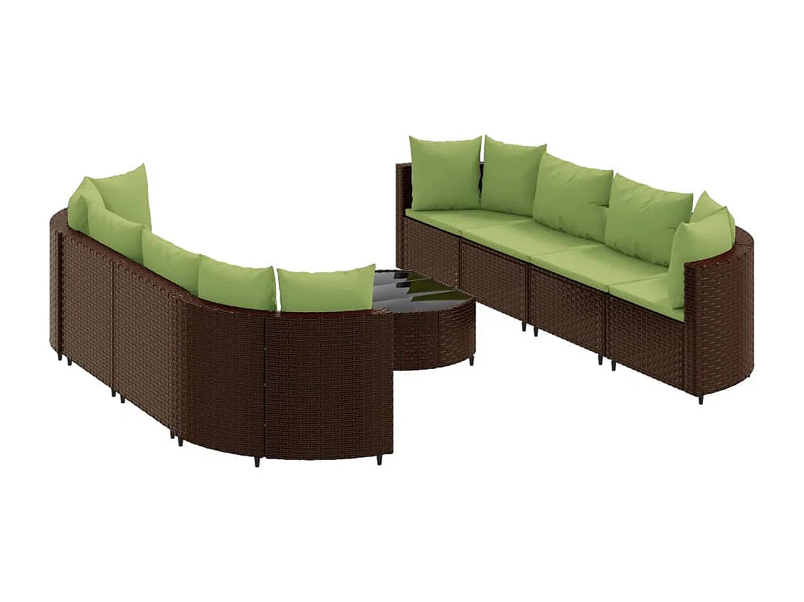 Set Divani da Giardino 9pz con Cuscini Marrone in Polyrattan