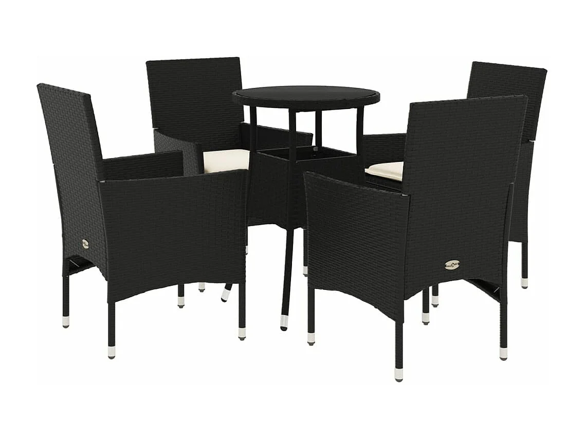 Ensemble à manger de jardin et coussins 5 pcs noir rotin verre