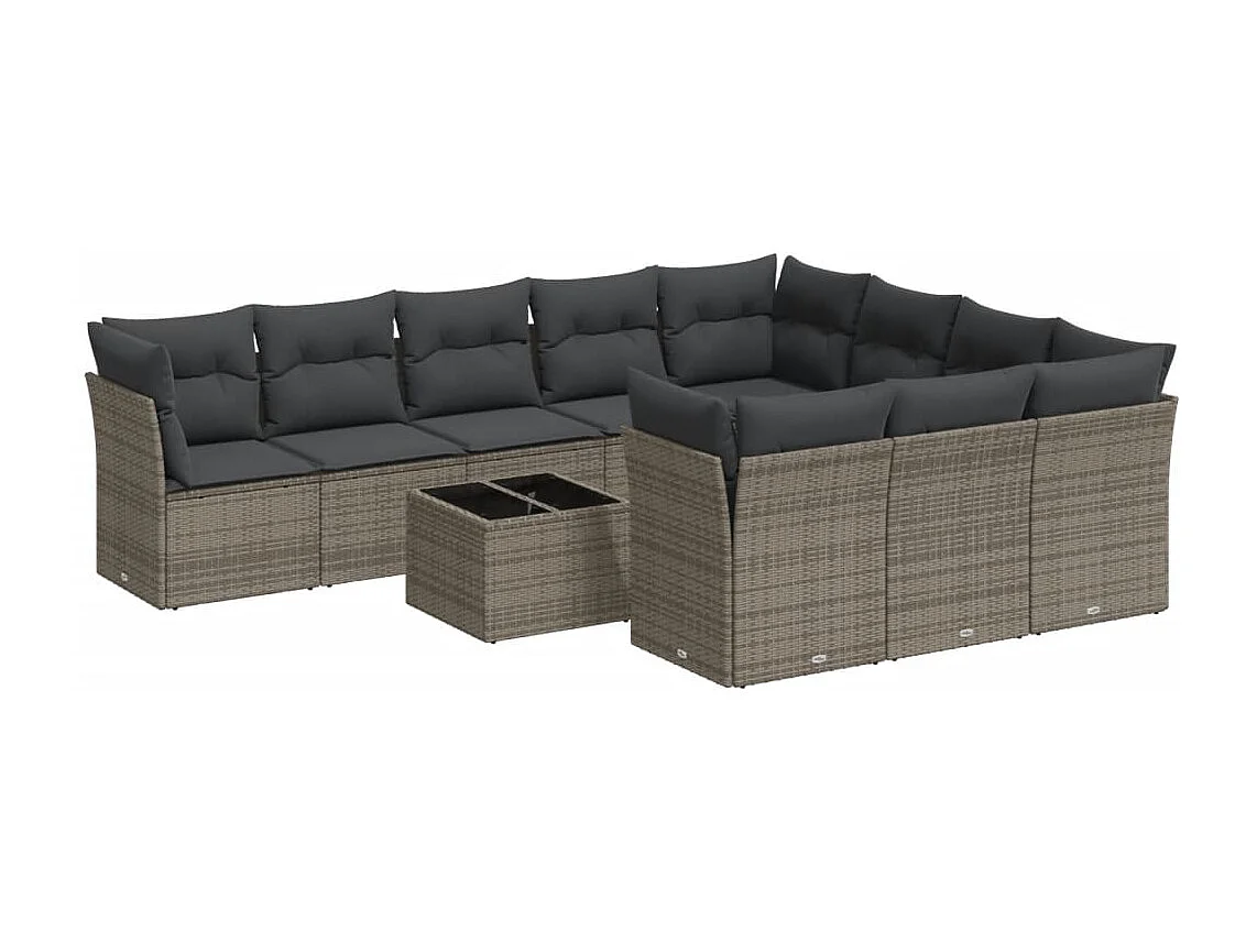 Salon de jardin 11 pcs avec coussins gris résine tressée