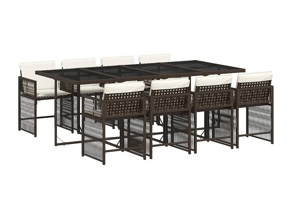 Ensemble à manger de jardin et coussins 9 pcs marron poly rotin