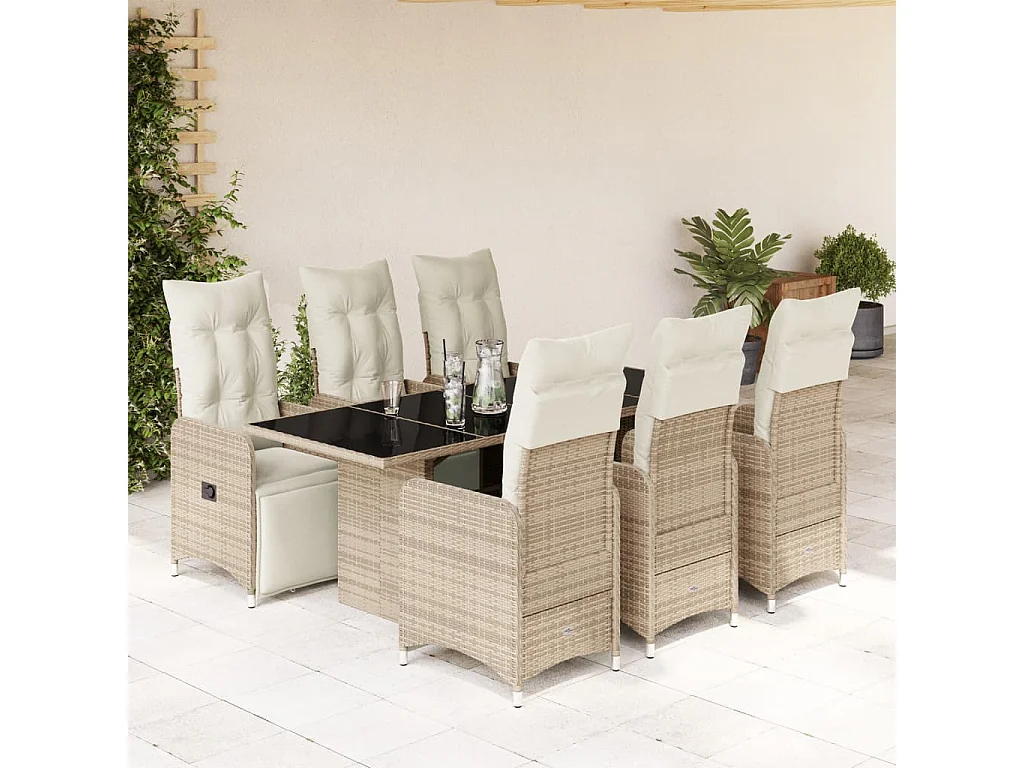 Set Bistrò da Giardino 7 pz con Cuscini in Polyrattan Marrone