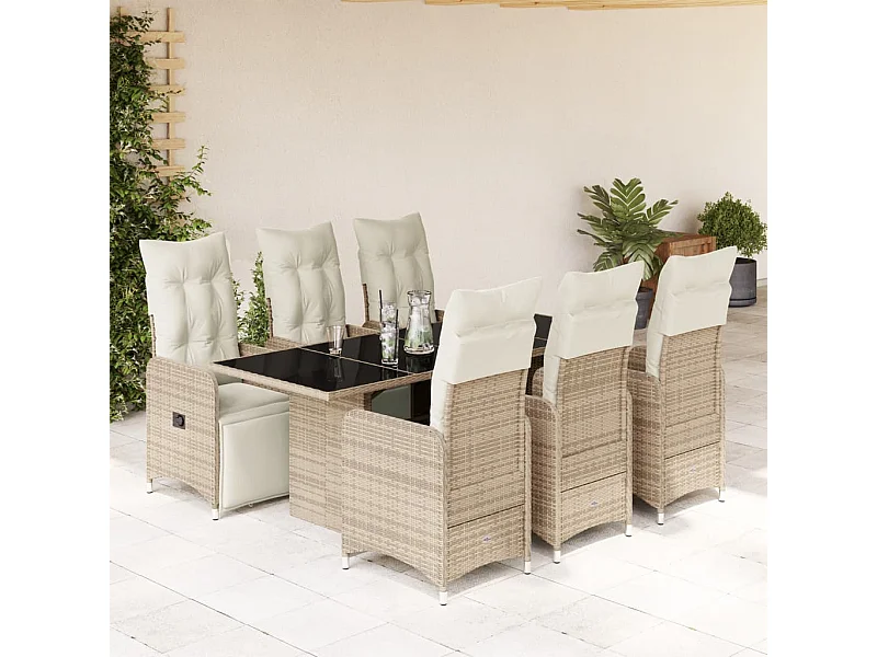 Set Bistrò da Giardino 7 pz con Cuscini in Polyrattan Marrone