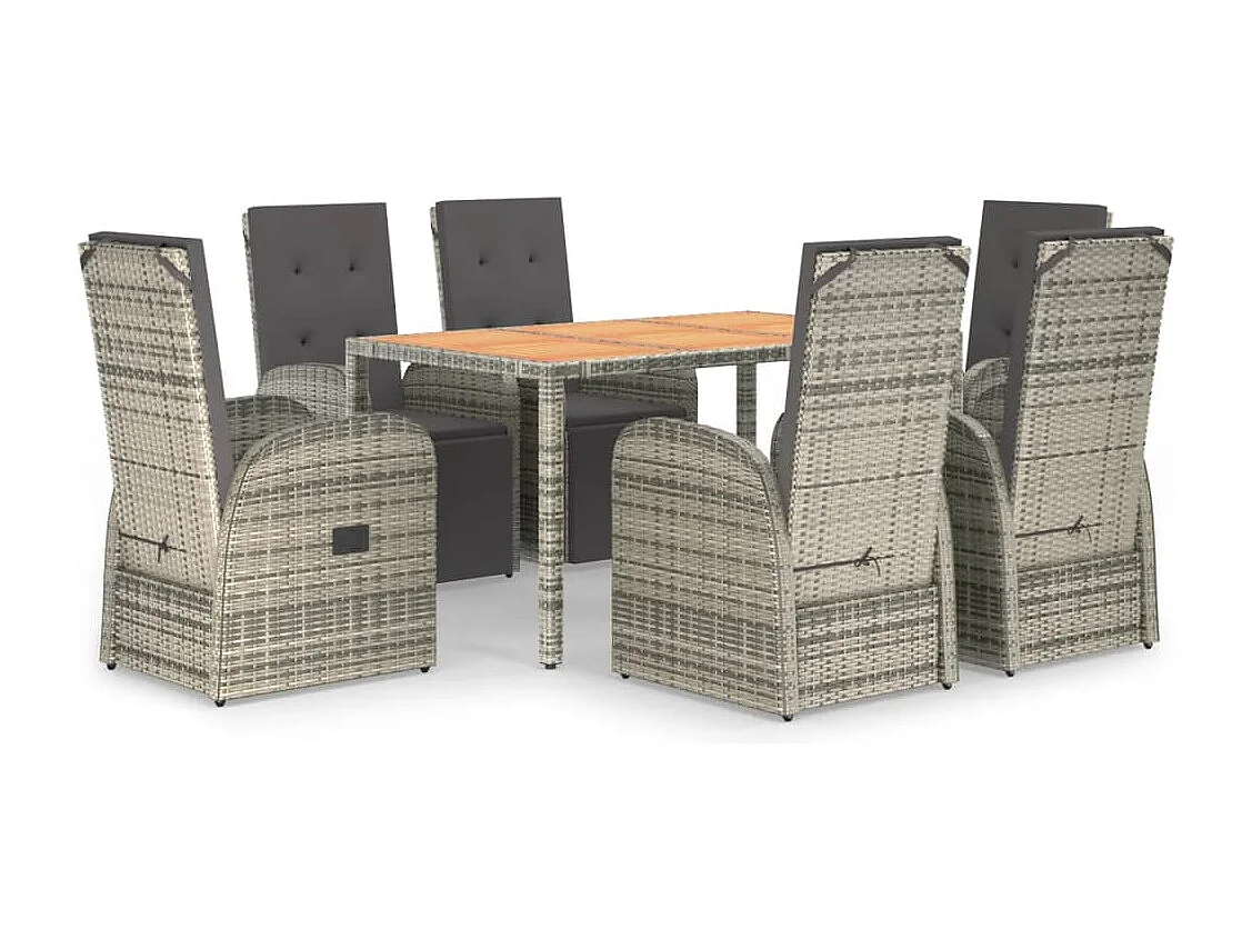 7-tlg. Garten-Essgruppe mit Kissen Grau Poly Rattan