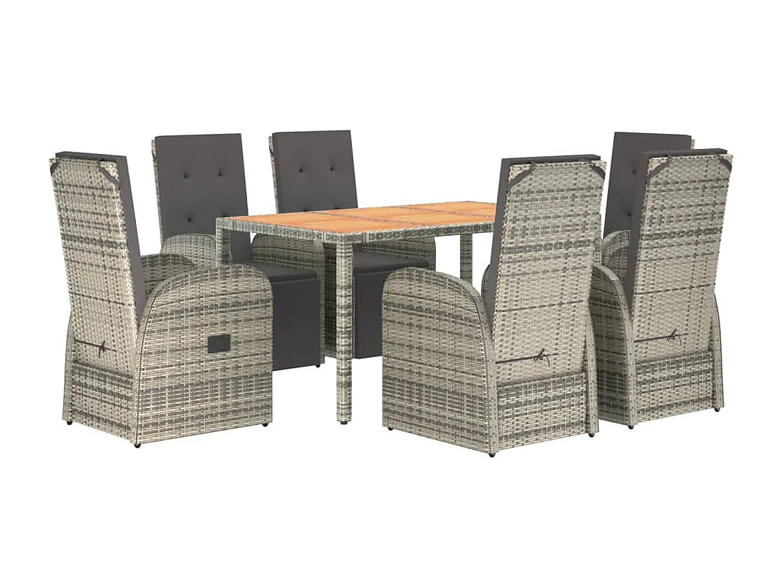 7-tlg. Garten-Essgruppe mit Kissen Grau Poly Rattan