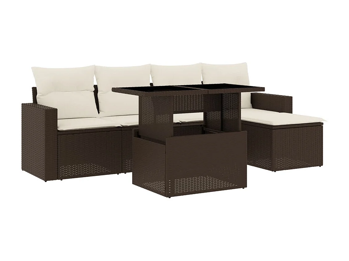 Set Divano da Giardino 6 pz con Cuscini Marrone in Polyrattan
