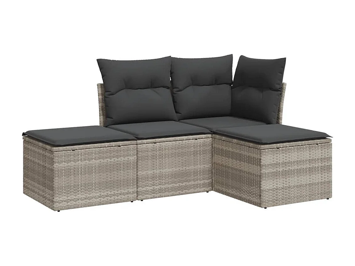 Set de sofás de jardín 4 pzas y cojines ratán sintético gris