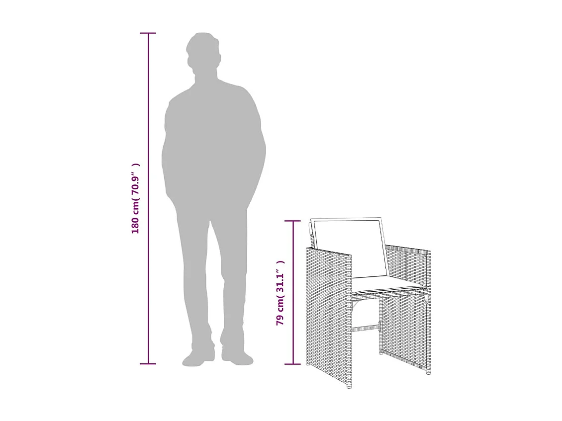 11 pcs conj. jantar jardim c/ almofadões vime PE bege misturado