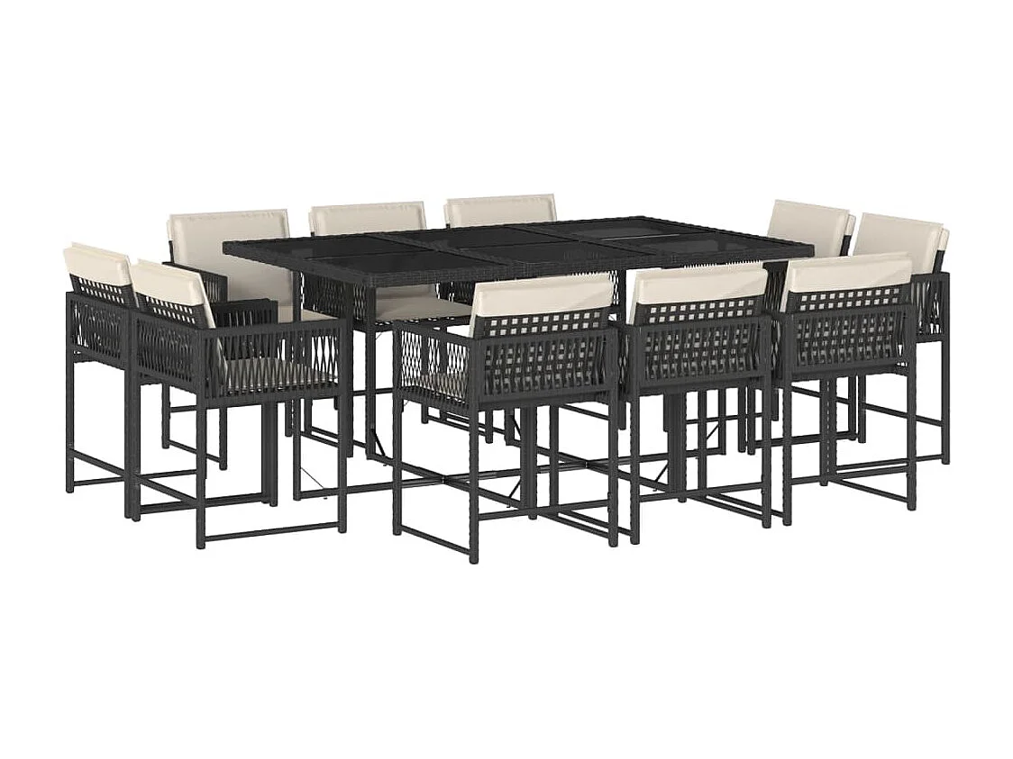 Set da Pranzo da Giardino 11 pz con Cuscini in Polyrattan Nero