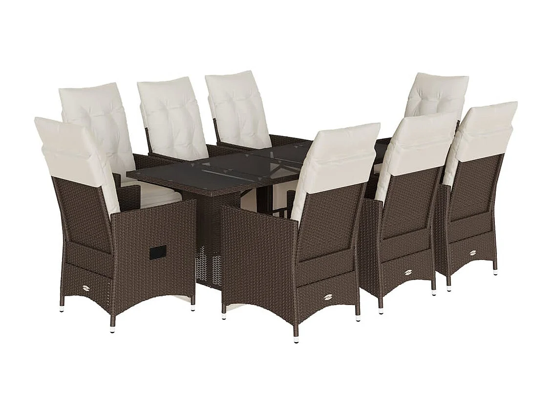 9 pcs conjunto bistrô de jardim c/ almofadões vime PE castanho