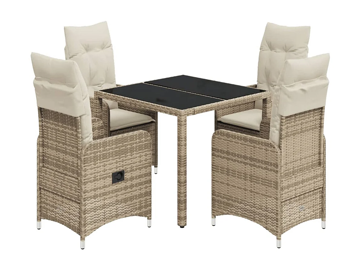 Ensemble de bistro de jardin 5 pcs coussins beige poly rotin