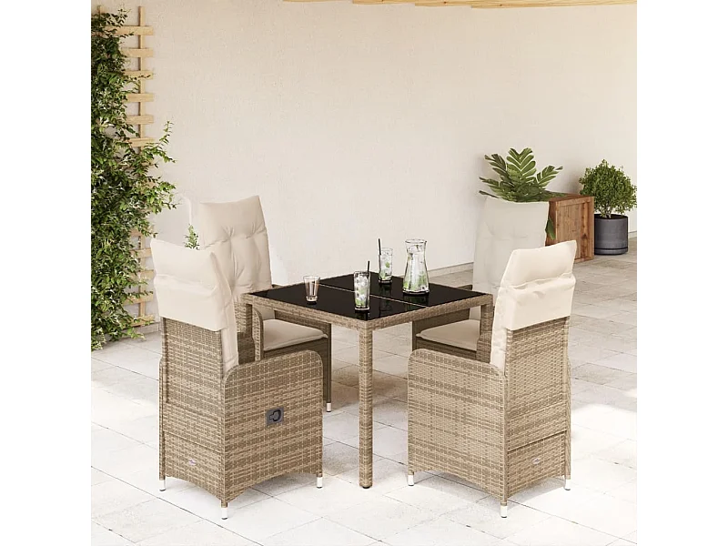 Ensemble de bistro de jardin 5 pcs coussins beige poly rotin