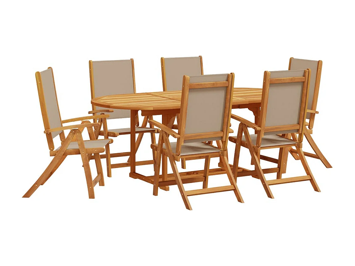 Set Pranzo da Giardino 7pz Legno Massello di Acacia e Textilene