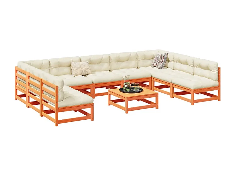 Set Divani Giardino 10pz con Cuscini Marrone Cera Massello Pino