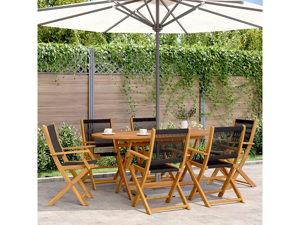 Set de comedor jardín 7 pzas polipropileno madera maciza negro