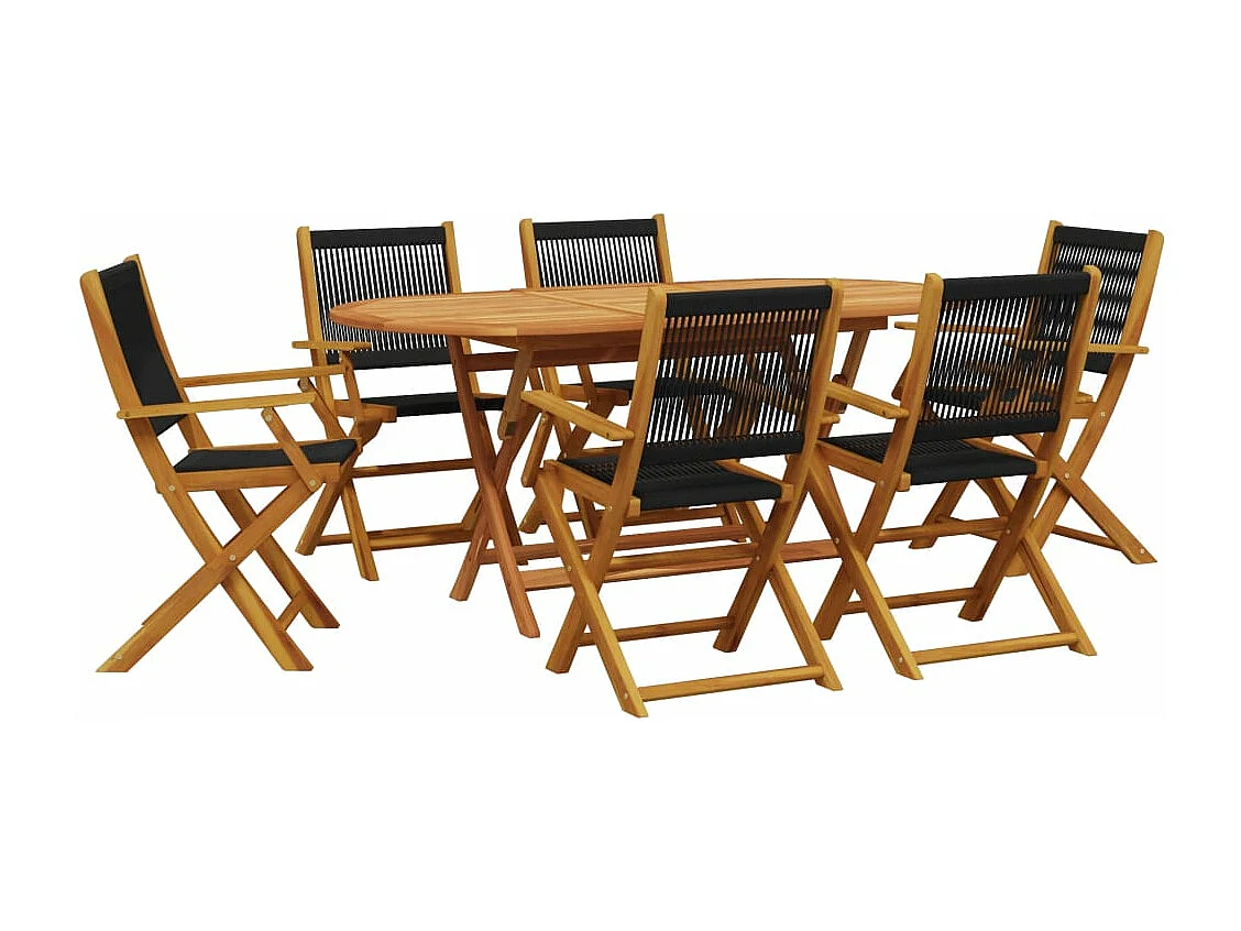 Set de comedor jardín 7 pzas polipropileno madera maciza negro