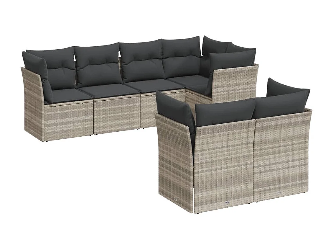 Salon de jardin avec coussins 7 pcs gris clair résine tressée