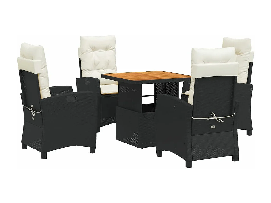 Ensemble à manger de jardin coussins 5pcs Noir Résine tressée