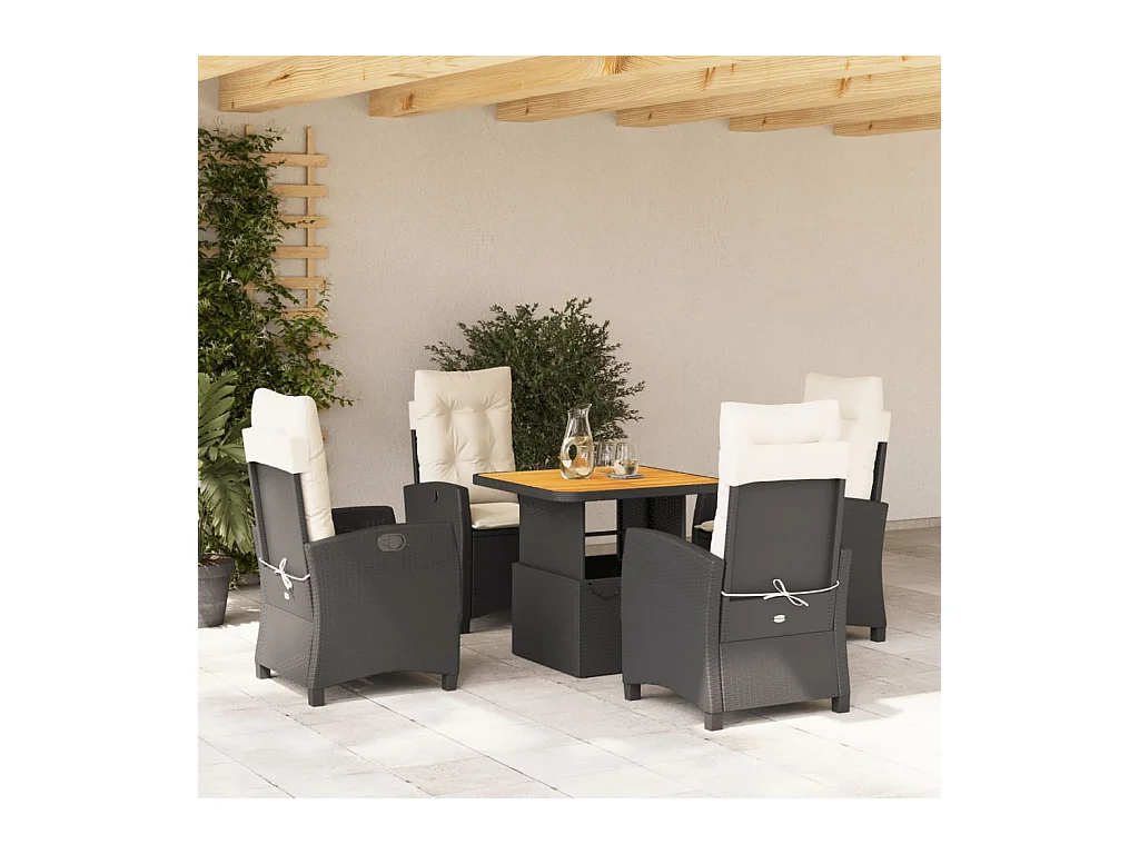 Set da Pranzo da Giardino 5 pz Nero con Cuscini in Polyrattan