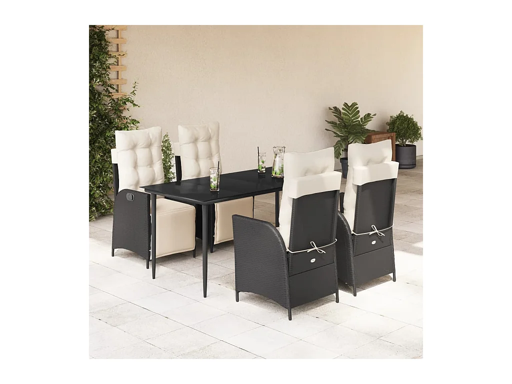 Ensemble à manger de jardin coussins 5pcs Noir Résine tressée