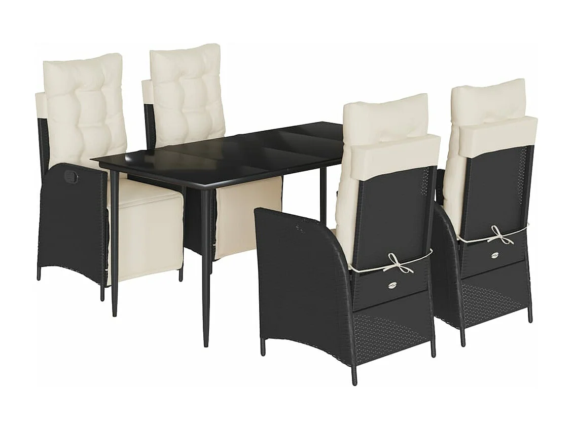 5-tlg. Garten-Essgruppe mit Kissen Schwarz Poly Rattan