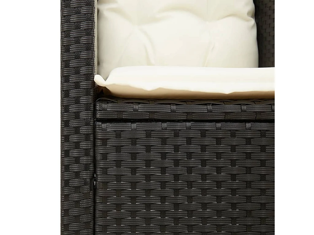 Set da Bistrò 3 pz con Cuscini Nero Polyrattan e Legno Acacia