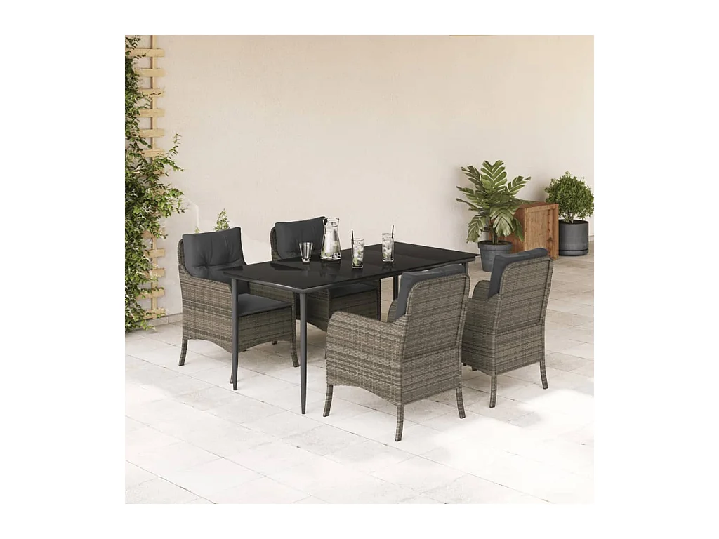 5-delige Tuinset met kussens poly rattan grijs
