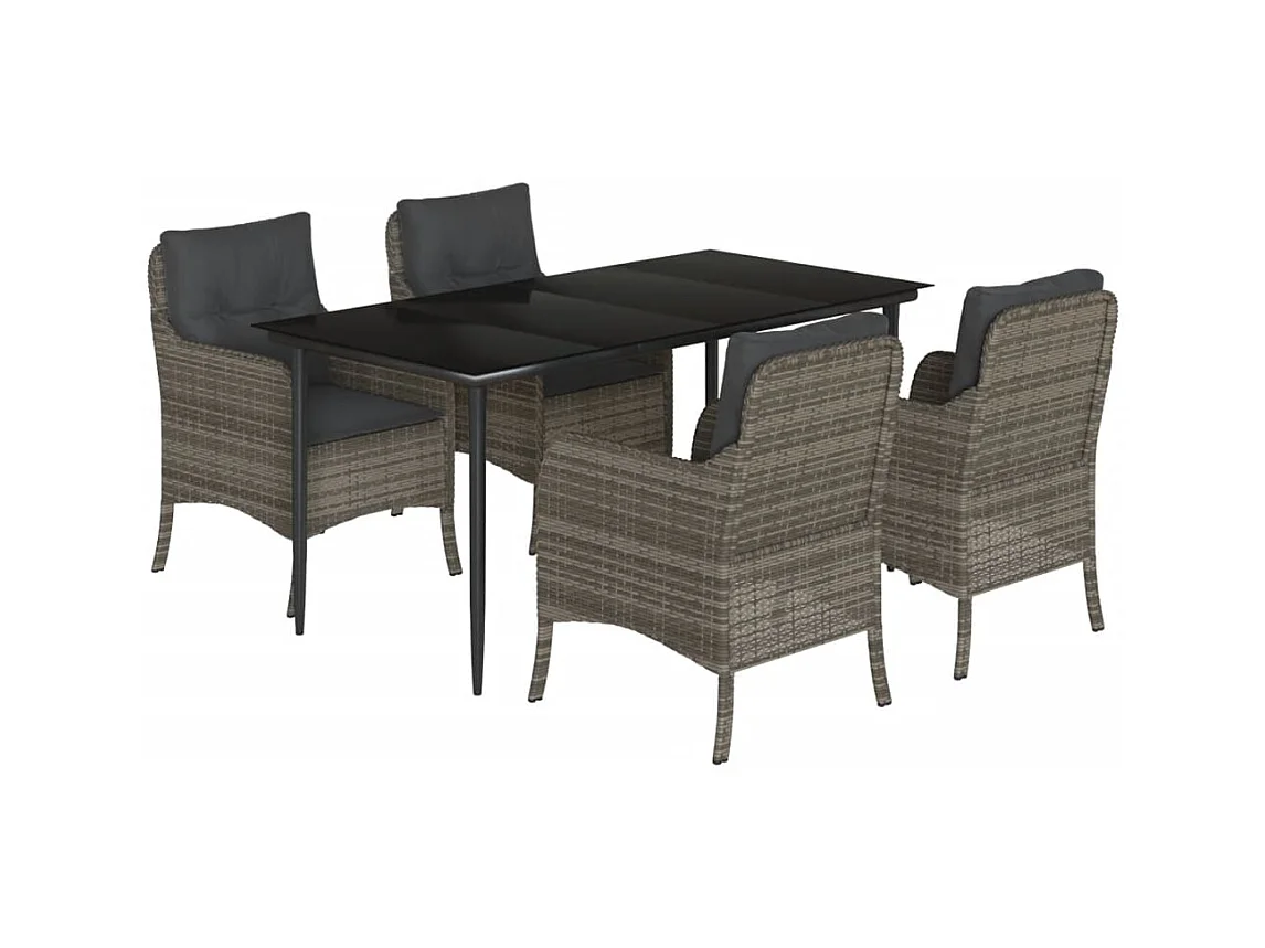 Set da Pranzo da Giardino 5 pz con Cuscini in Polyrattan Grigio