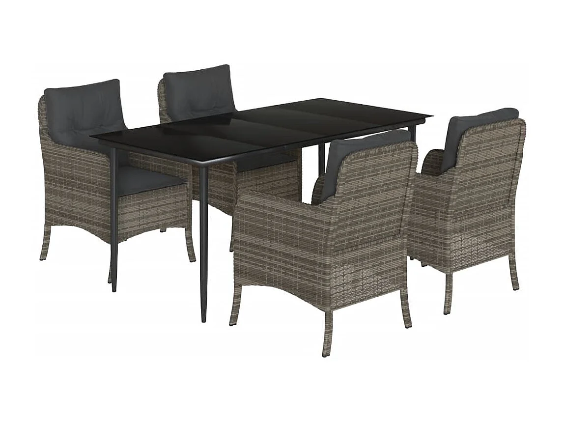 Ensemble à manger de jardin 5 pcs coussins gris résine tressée
