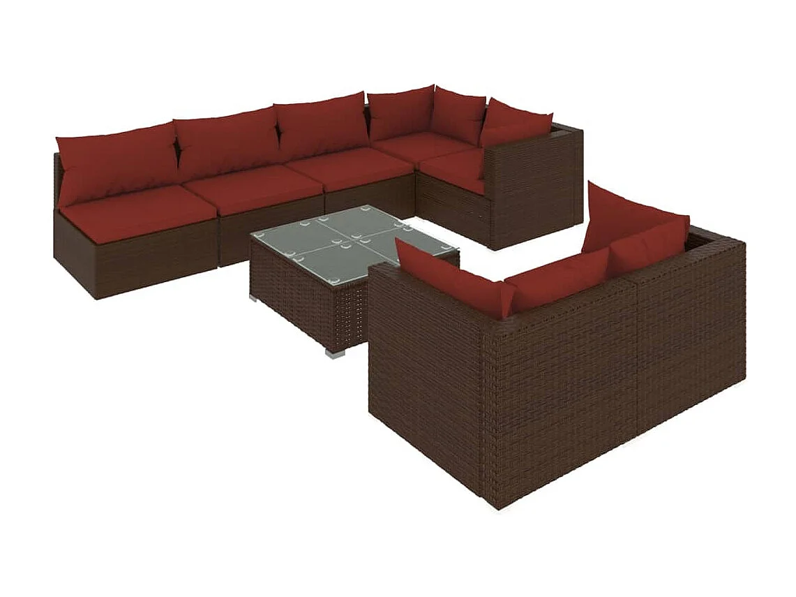 Salon de jardin avec coussins 8 pcs marron résine tressée