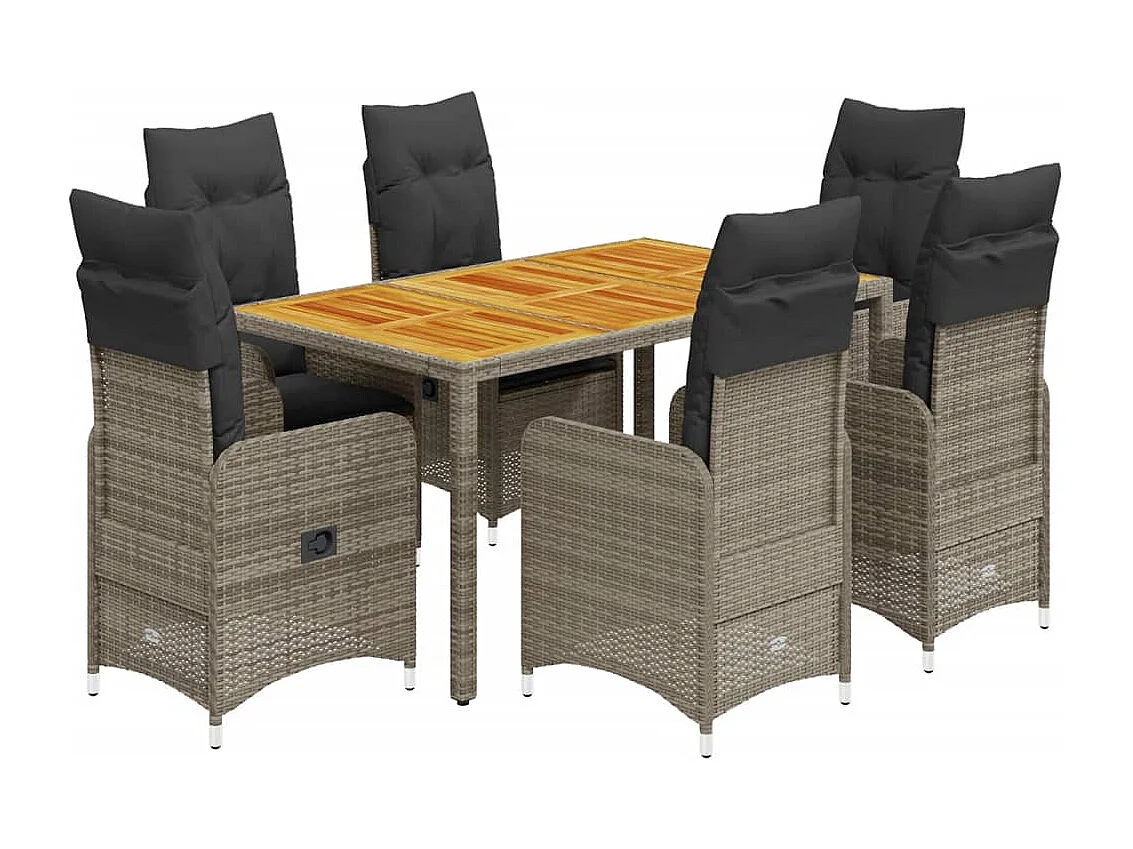 7-tlg. Garten-Bistro-Set mit Kissen Grau Poly Rattan