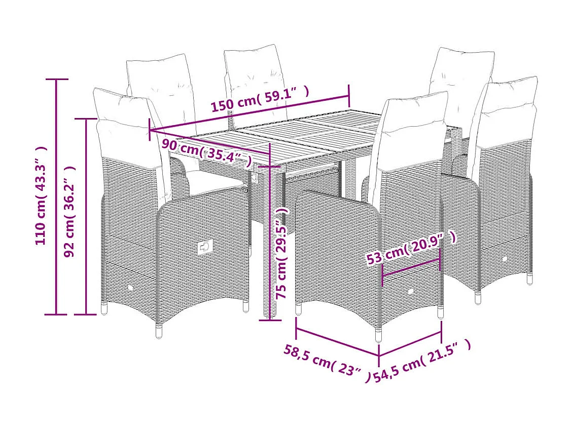 7-tlg. Garten-Bistro-Set mit Kissen Grau Poly Rattan