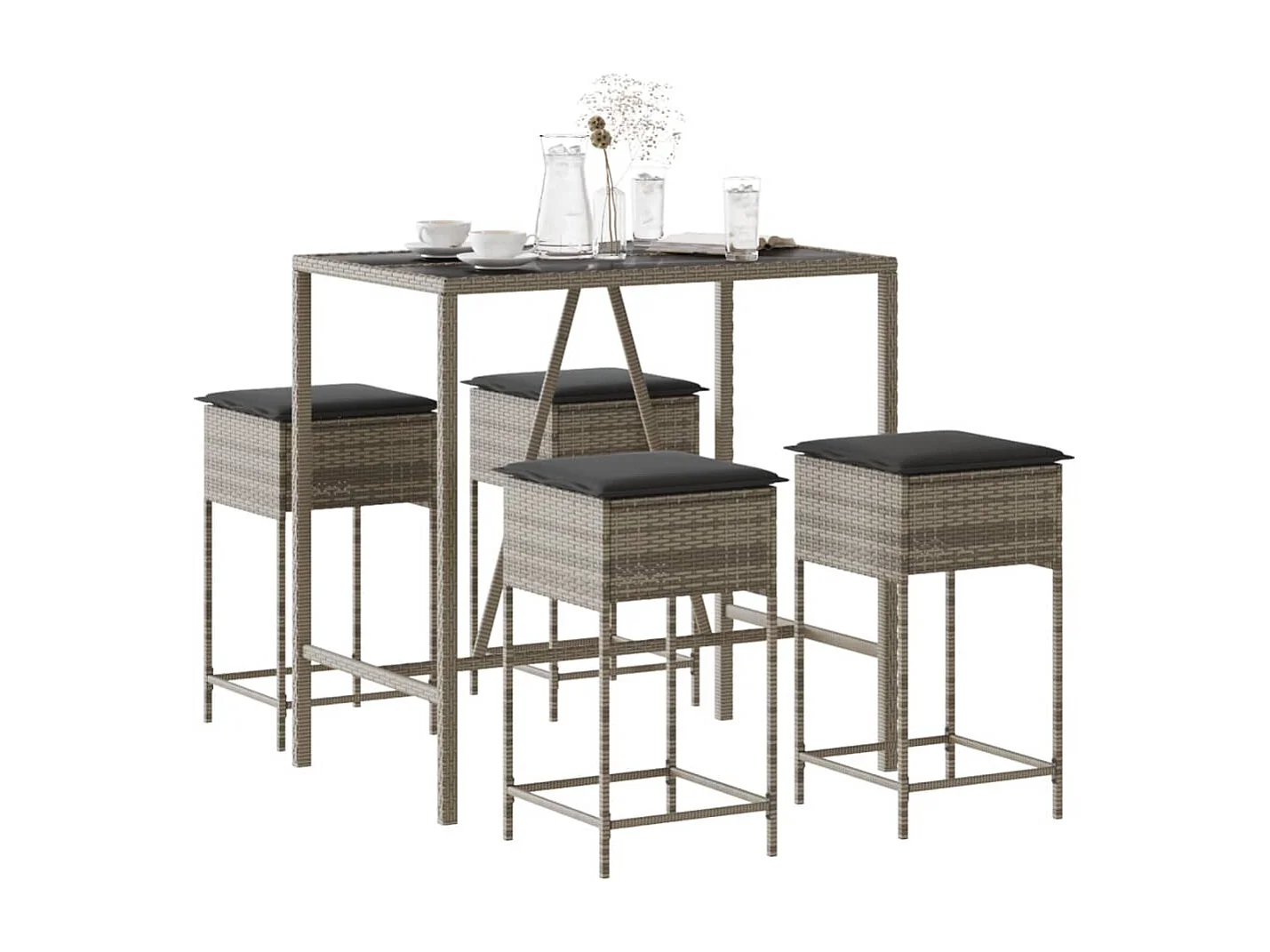 Set Bar da Giardino 5 pz con Cuscini in Polyrattan Grigio