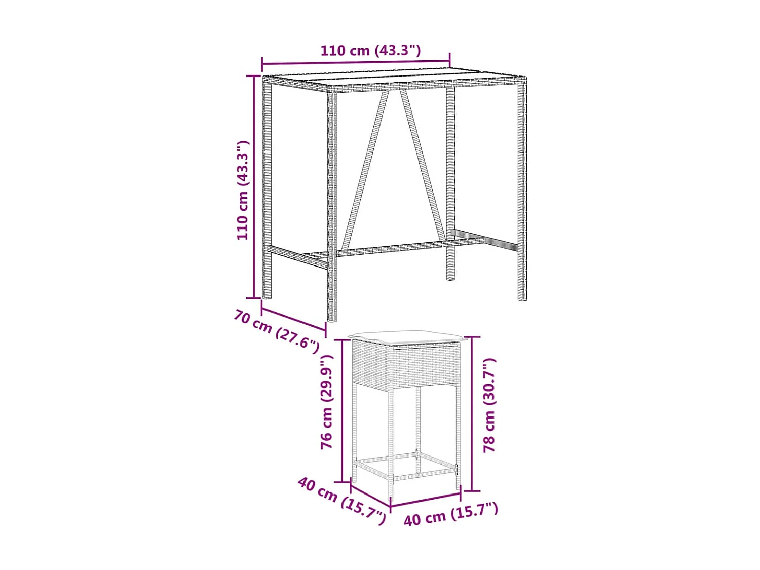 Set Bar da Giardino 5 pz con Cuscini in Polyrattan Grigio
