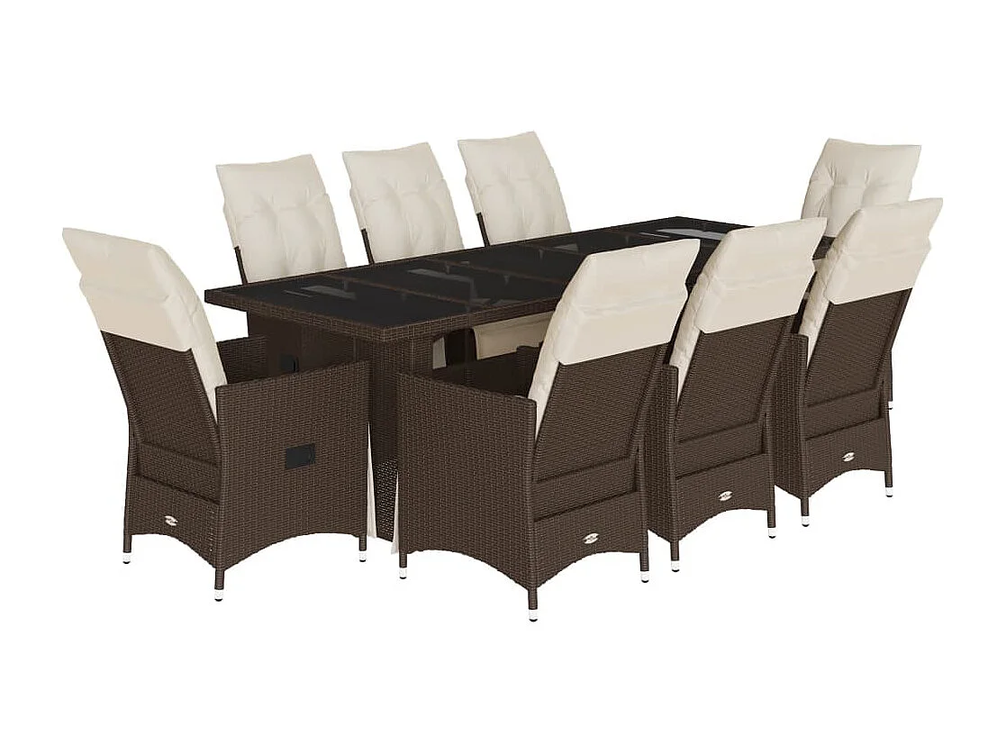 Ensemble de bistro de jardin 9 pcs coussins marron poly rotin