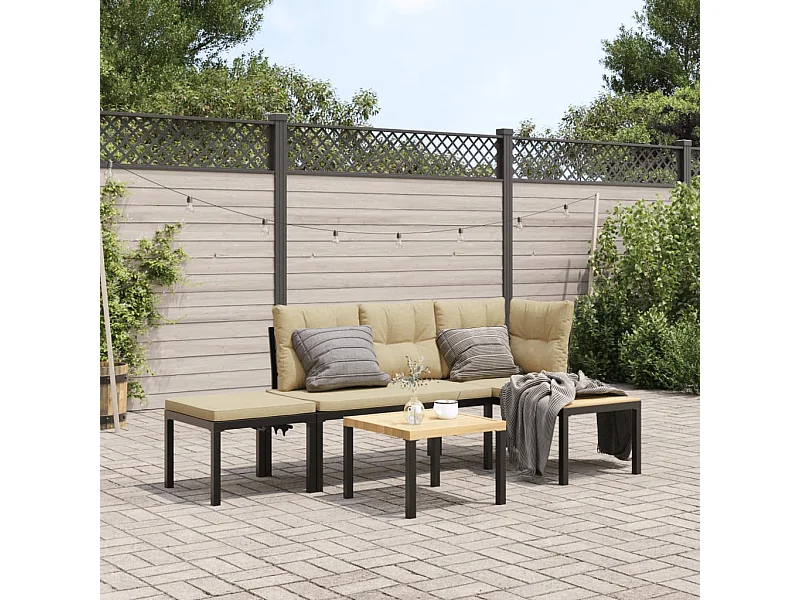 Ensemble de banc de jardin avec coussins 4 pcs noir