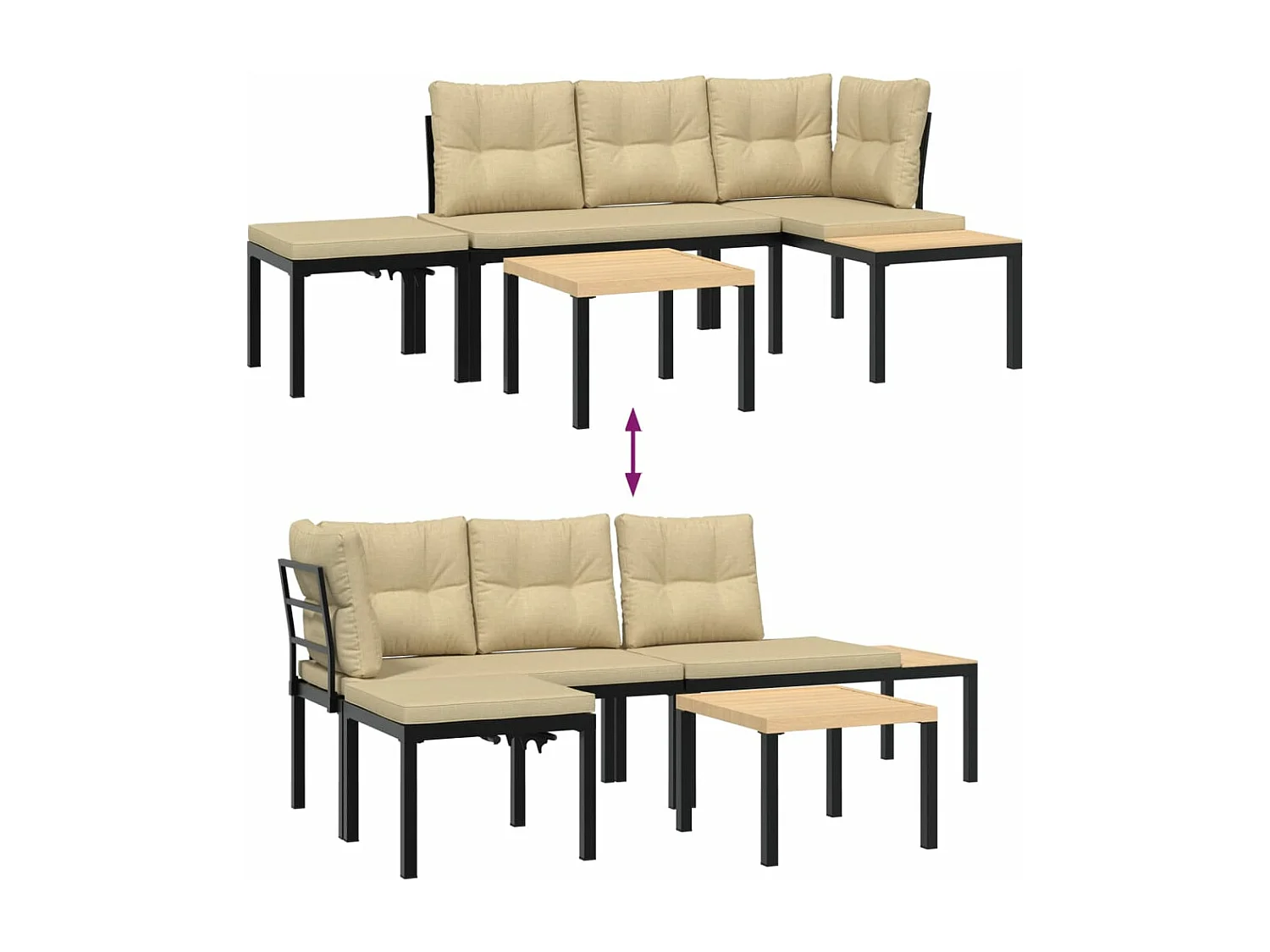 Ensemble de banc de jardin avec coussins 4 pcs noir