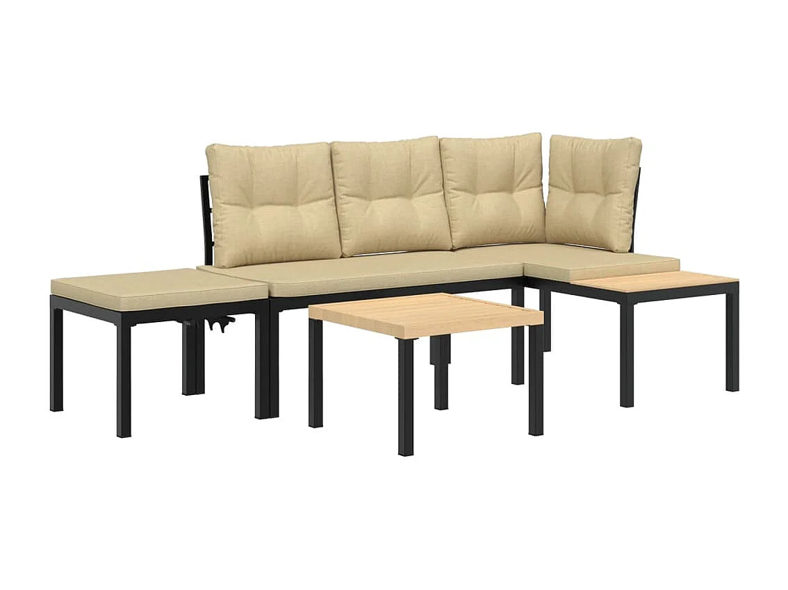 Ensemble de banc de jardin avec coussins 4 pcs noir
