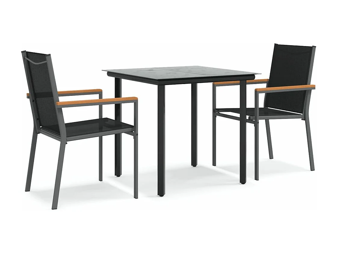 Set da Pranzo da Giardino 3 pz Nero in Textilene e Acciaio