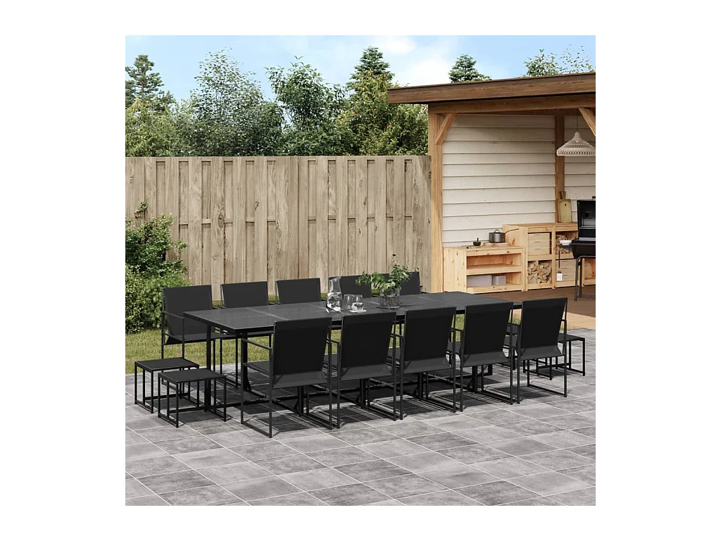 Ensemble à manger de jardin 15 pcs noir textilène