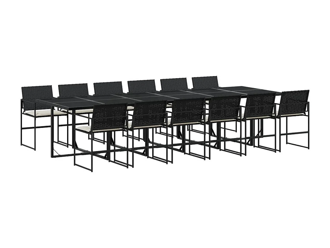 13 pcs conjunto de jantar p/jardim com almofadões vime PE preto