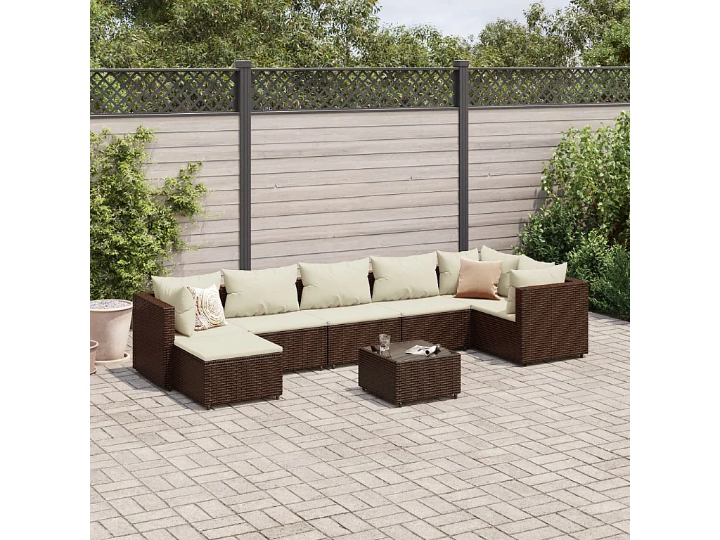 Set Divani da Giardino 8 pz con Cuscini in Polyrattan Marrone