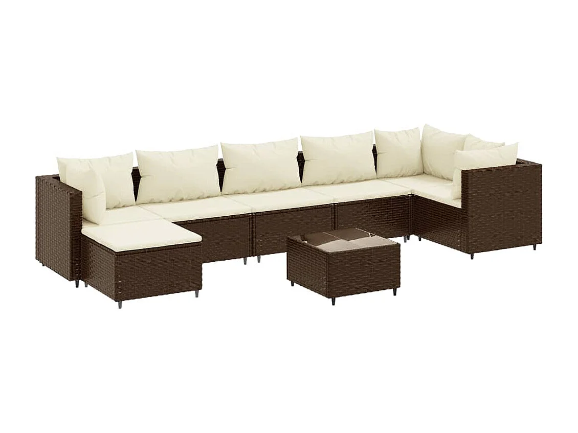 Set Divani da Giardino 8 pz con Cuscini in Polyrattan Marrone
