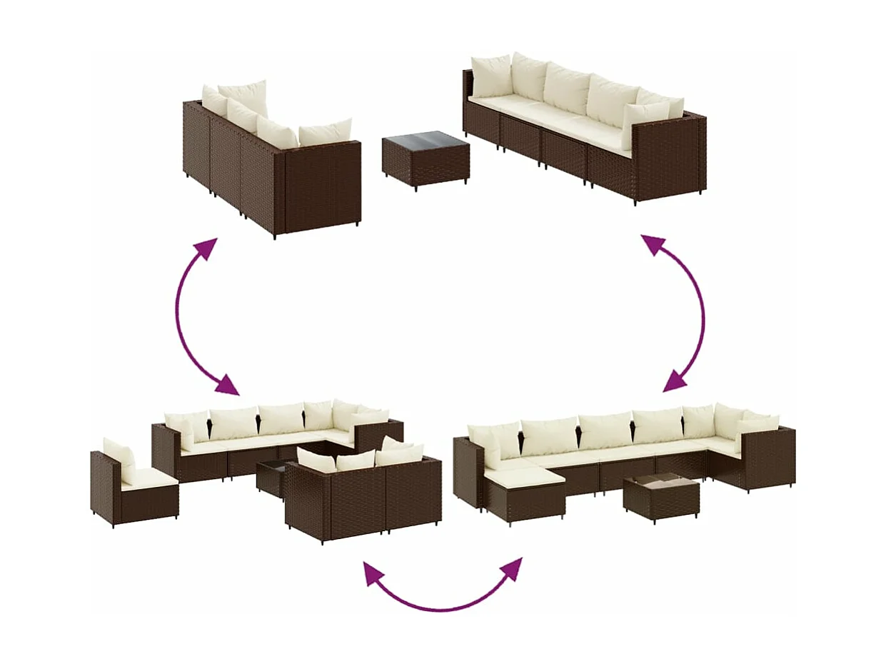 Set Divani da Giardino 8 pz con Cuscini in Polyrattan Marrone