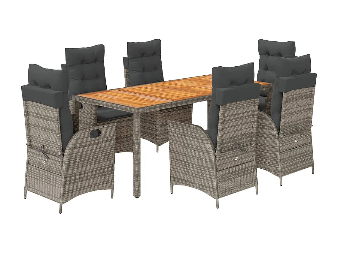 Set da Pranzo da Giardino 7 pz con Cuscini in Polyrattan Grigio