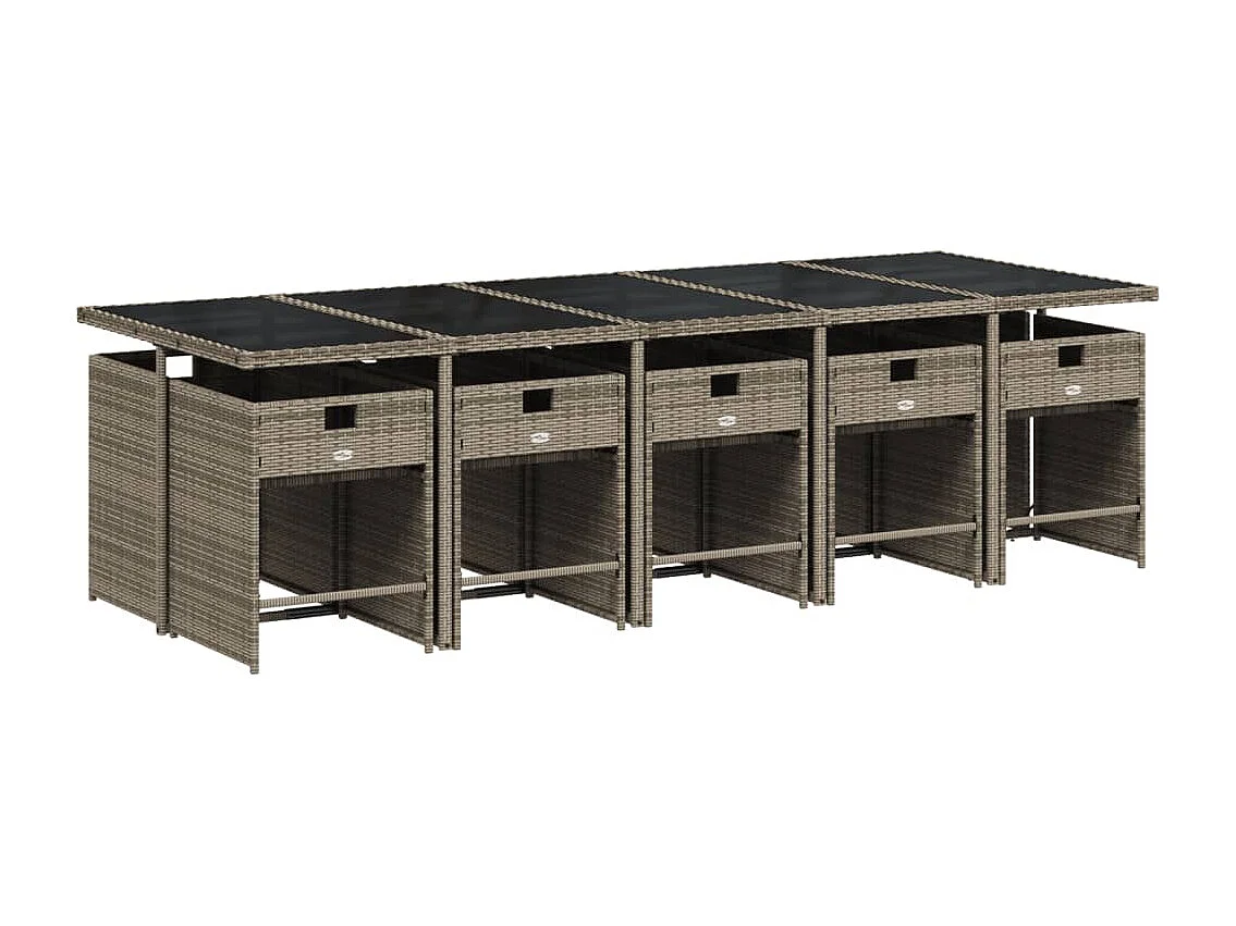 Set da Pranzo da Giardino 11pz con Cuscini in Polyrattan Grigio