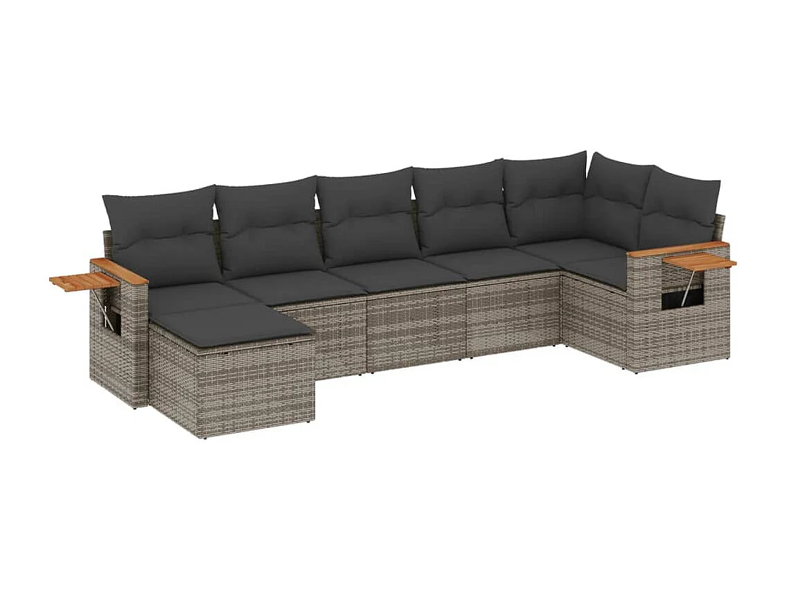 Set Divani da Giardino 7 pz con Cuscini Grigio in Polyrattan