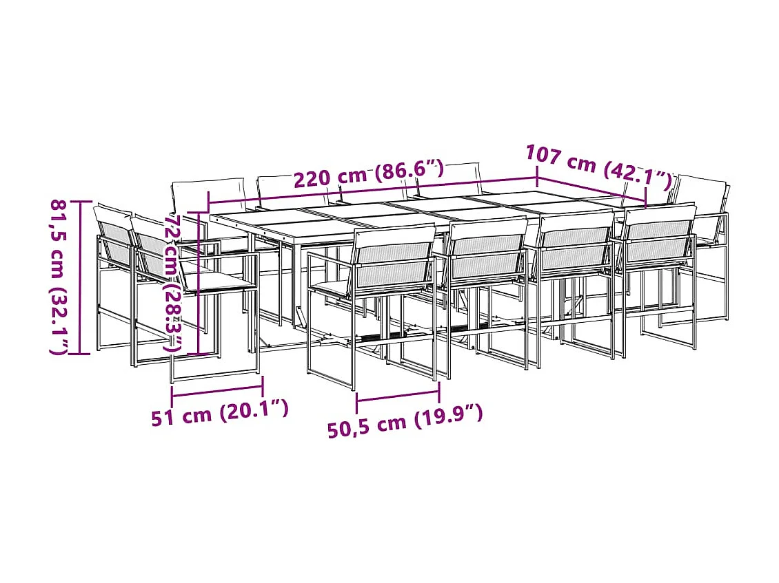 Ensemble à manger de jardin avec coussins 13pcs blanc textilène